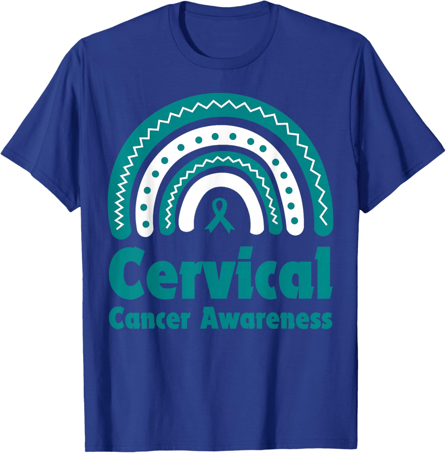 Cervical Cancer Awareness Teal and White Ribbon T-Shirt - T-Shirt | Royal