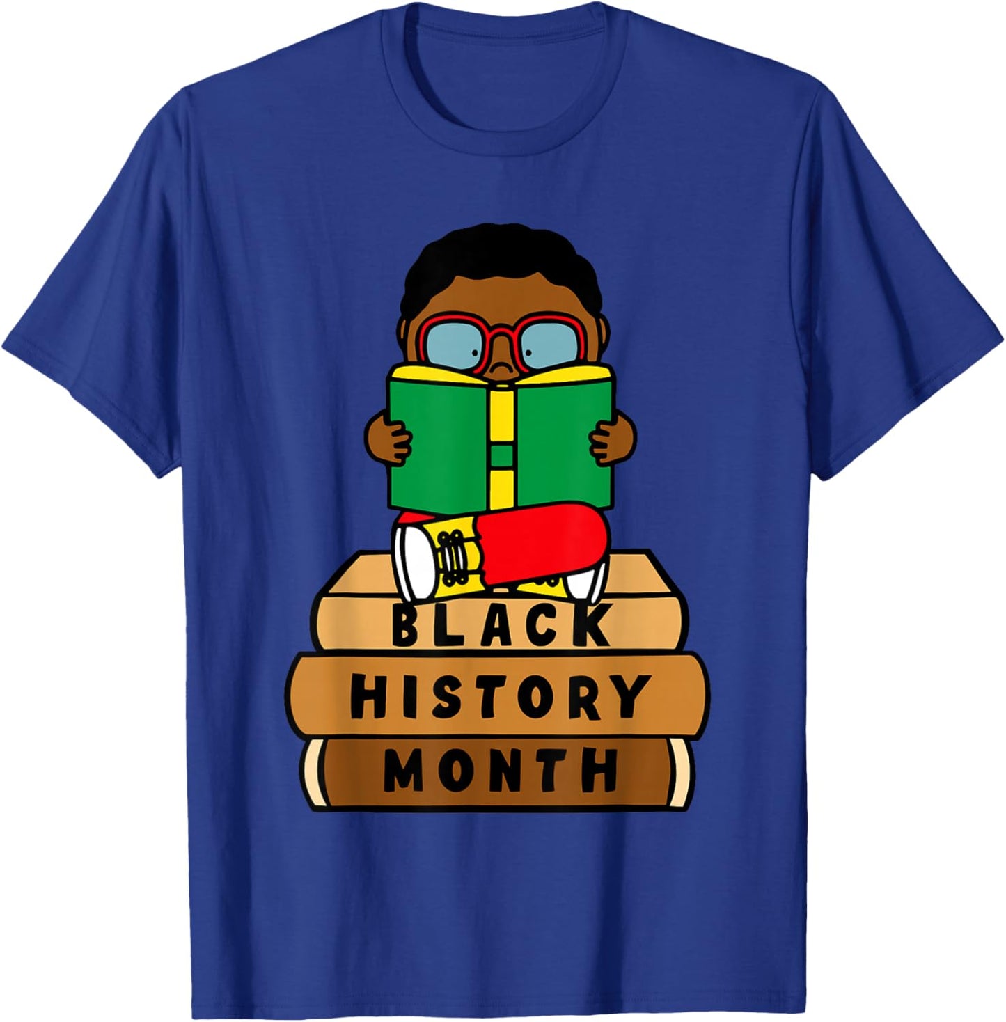 Black Boy Kid Reading Book Black History Month Bookworm T-Shirt - T-Shirt | Royal