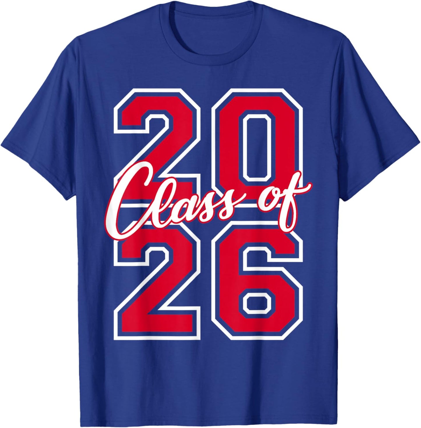 Class of 2026 Graduation Red with White Varsity Letters T-Shirt - T-Shirt | Royal