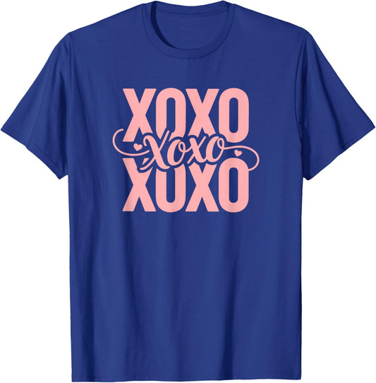 XOXO Hugs and Kisses Pink Retro Typography Valentine T-Shirt - T-Shirt | Royal