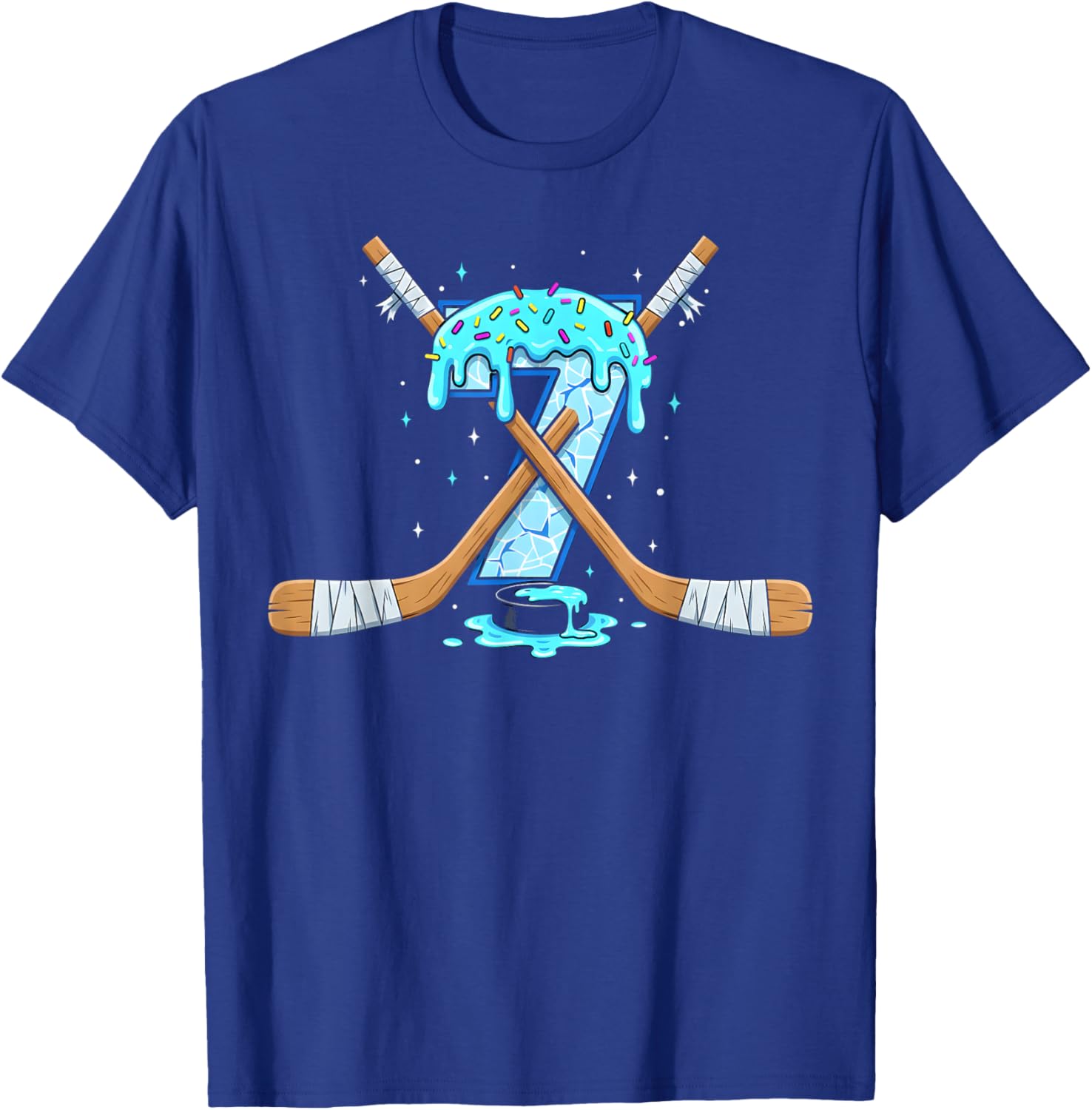 7 Year Old Hockey Ice Cream Drip Youth 7th Birthday Boys T-Shirt - T-Shirt | Royal