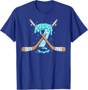 7 Year Old Hockey Ice Cream Drip Youth 7th Birthday Boys T-Shirt - T-Shirt | Royal