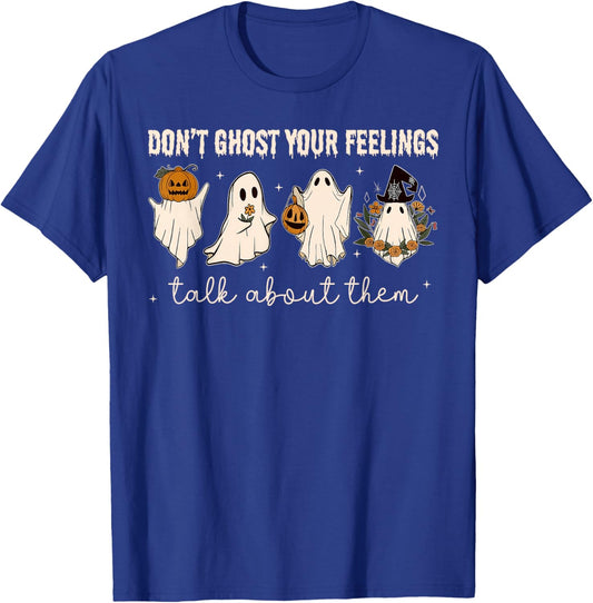 Retro Halloween Mental Health Don't Ghost Your Feelings T-Shirt - T-Shirt | Royal
