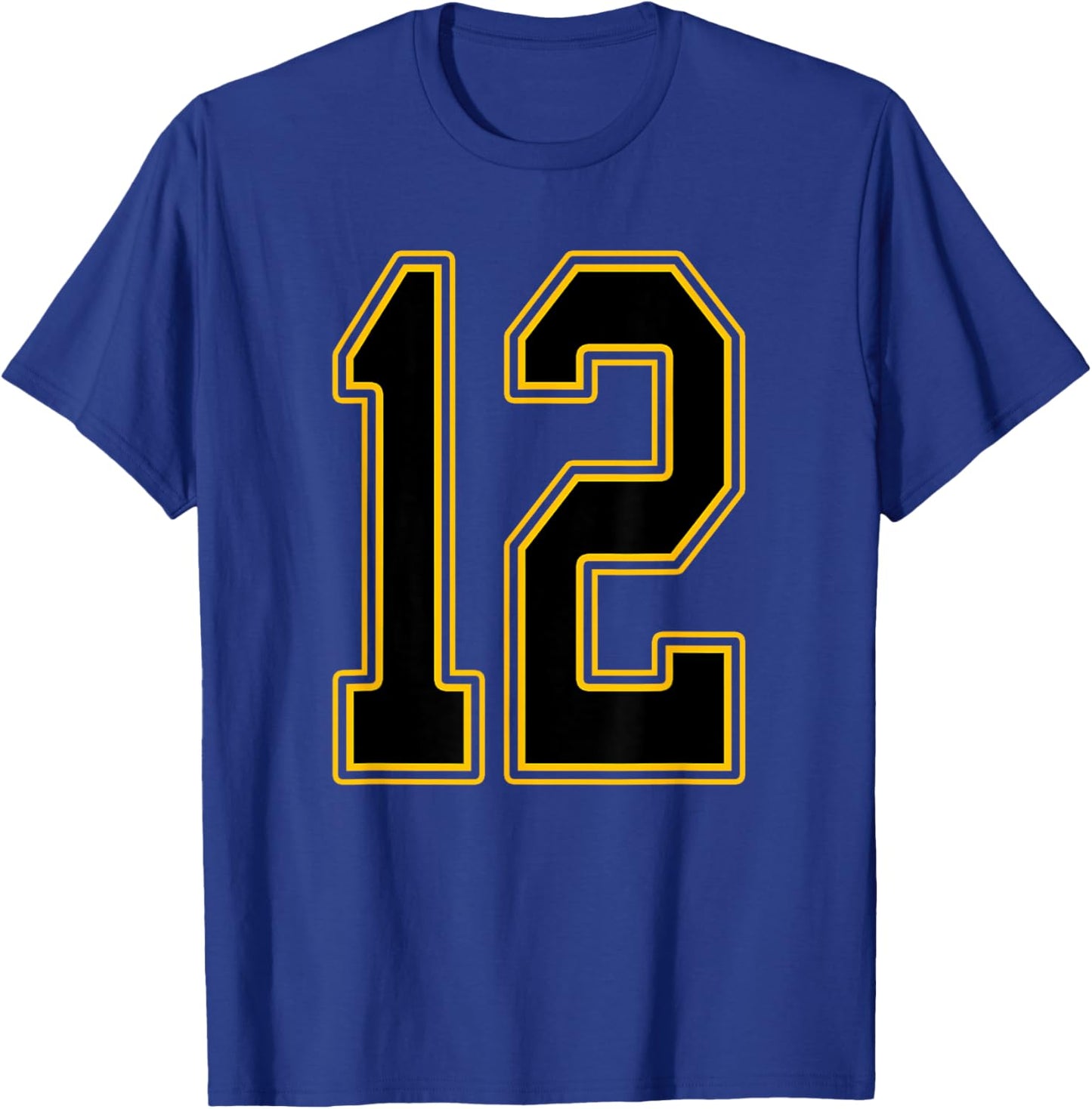 Black and Gold Number 12 Jersey Player Uniform #12 T-Shirt - T-Shirt | Royal