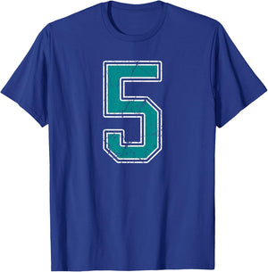 Teal and White Number 5 Jersey Player Uniform #5 Fan T-Shirt - T-Shirt | Royal