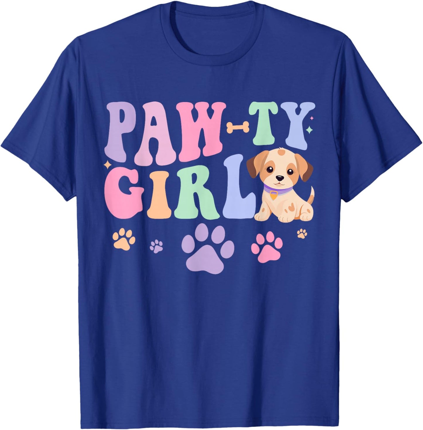 Let's Pawty Girl Birthday Dog Puppy Party Girl Kids Birthday T-Shirt - T-Shirt | Royal