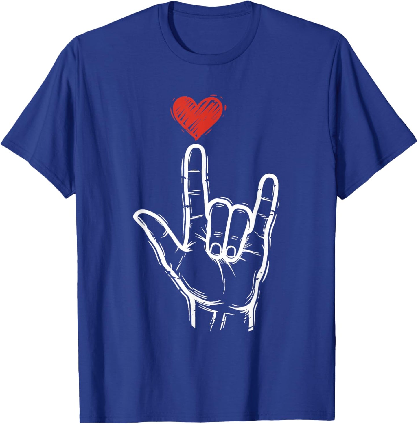 Valentines Day I Love You Hand Sign ASL Heart Women Men T-Shirt - T-Shirt | Royal