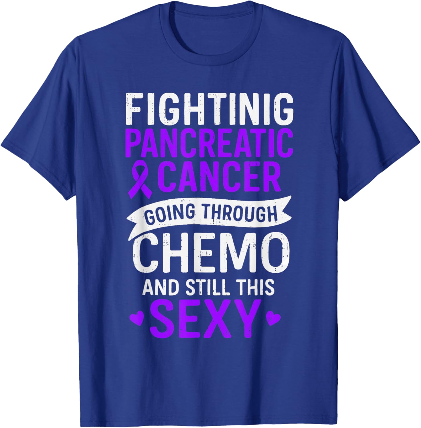 Fighting Pancreatic Cancer Awareness Ribbon Purple Support T-Shirt - T-Shirt | Royal