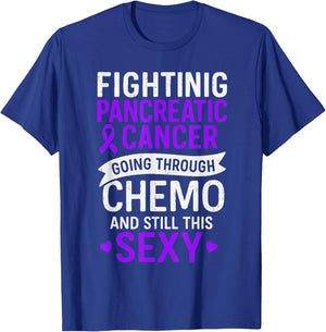 Fighting Pancreatic Cancer Awareness Ribbon Purple Support T-Shirt - T-Shirt | Royal