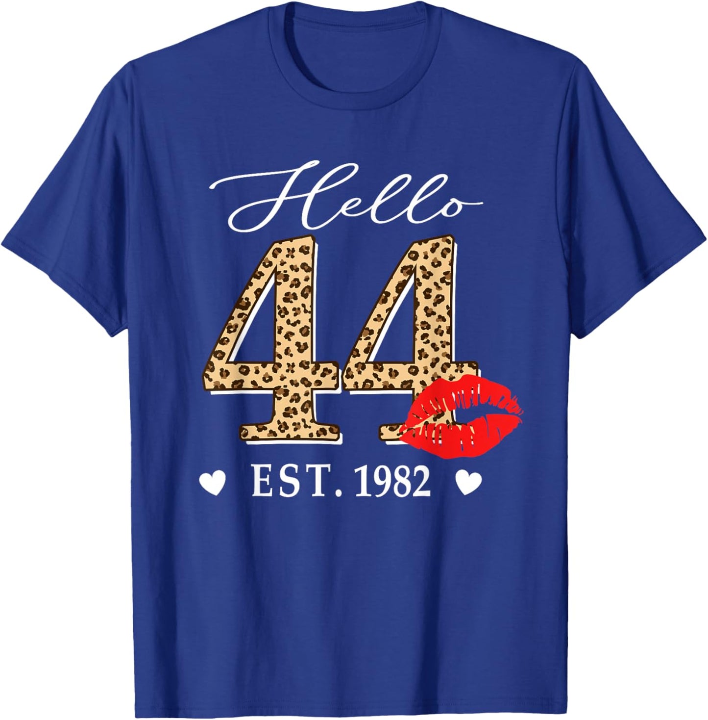 Hello 44 Fabulous Since 1982 44th Birthday Lips Leopard T-Shirt - T-Shirt | Royal
