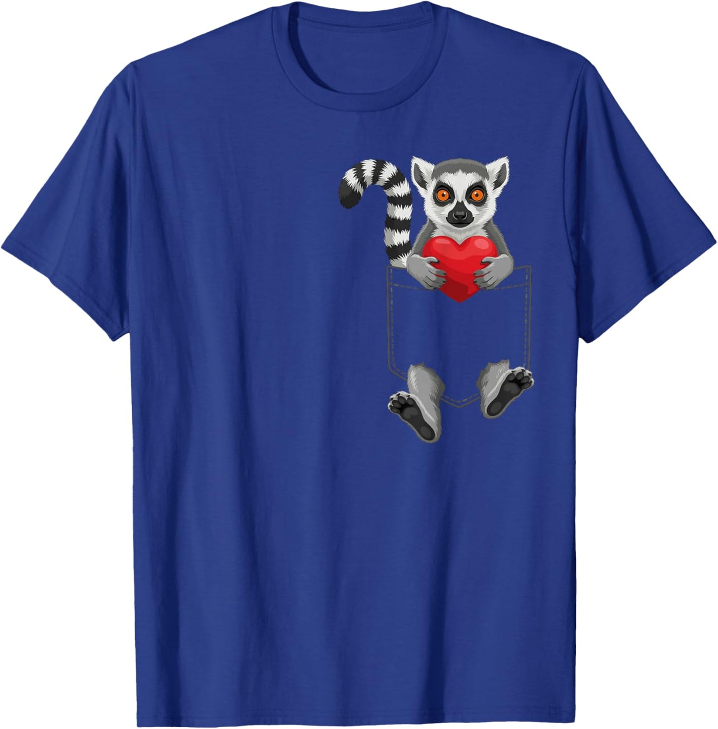 Cute Lemur in Pocket Animal Lover Design Valentines T-Shirt - T-Shirt | Royal
