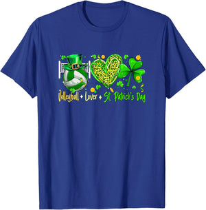 Volleyball Lover St. Patrick's Day Player Team Leopard Heart T-Shirt - T-Shirt | Royal