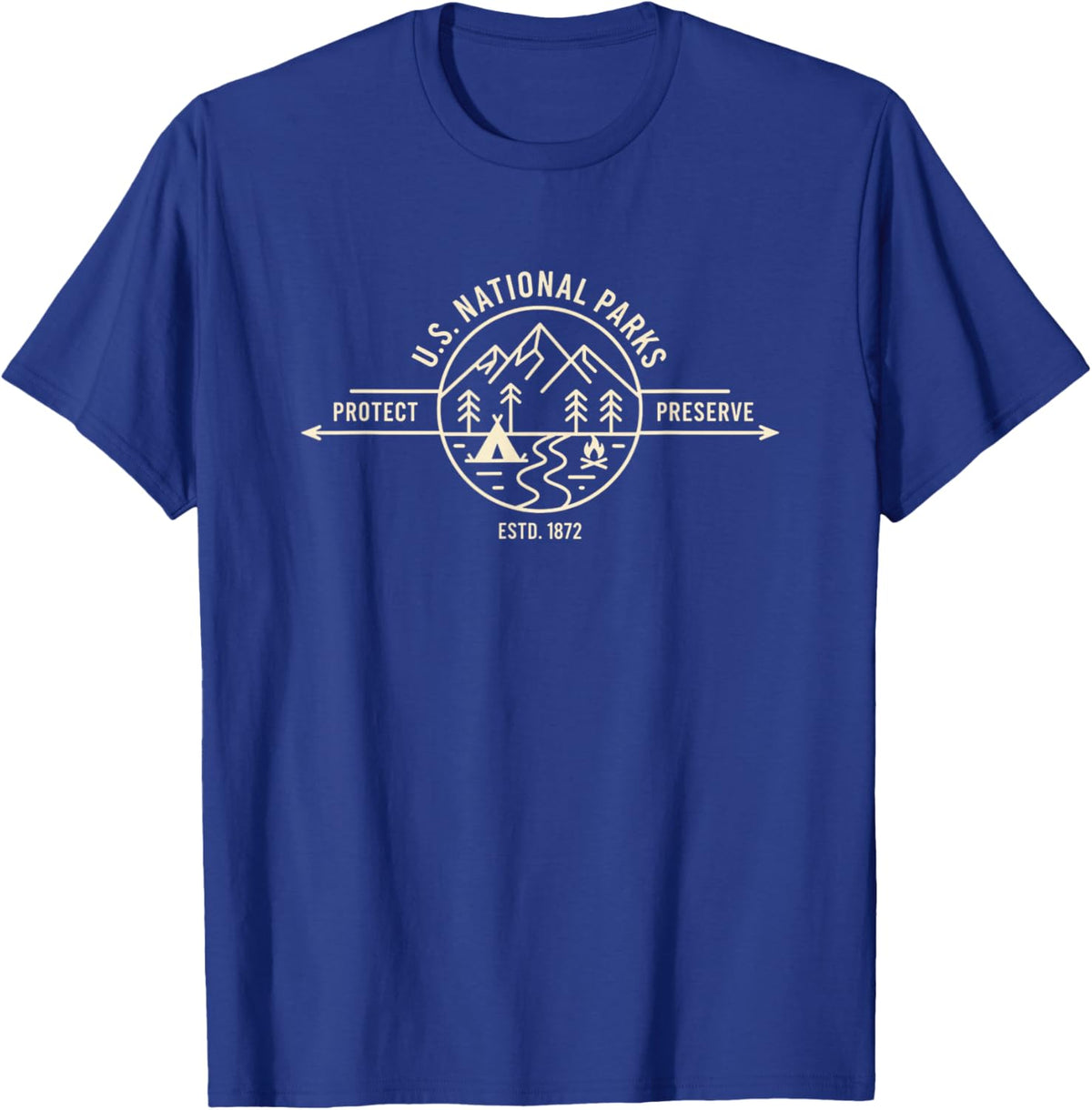 U.s. National Parks Protect Preserve Estd 1872 Camping Logo T-Shirt - T-Shirt | Royal