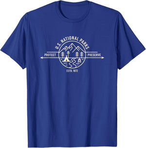 U.s. National Parks Protect Preserve Estd 1872 Camping Logo T-Shirt - T-Shirt | Royal