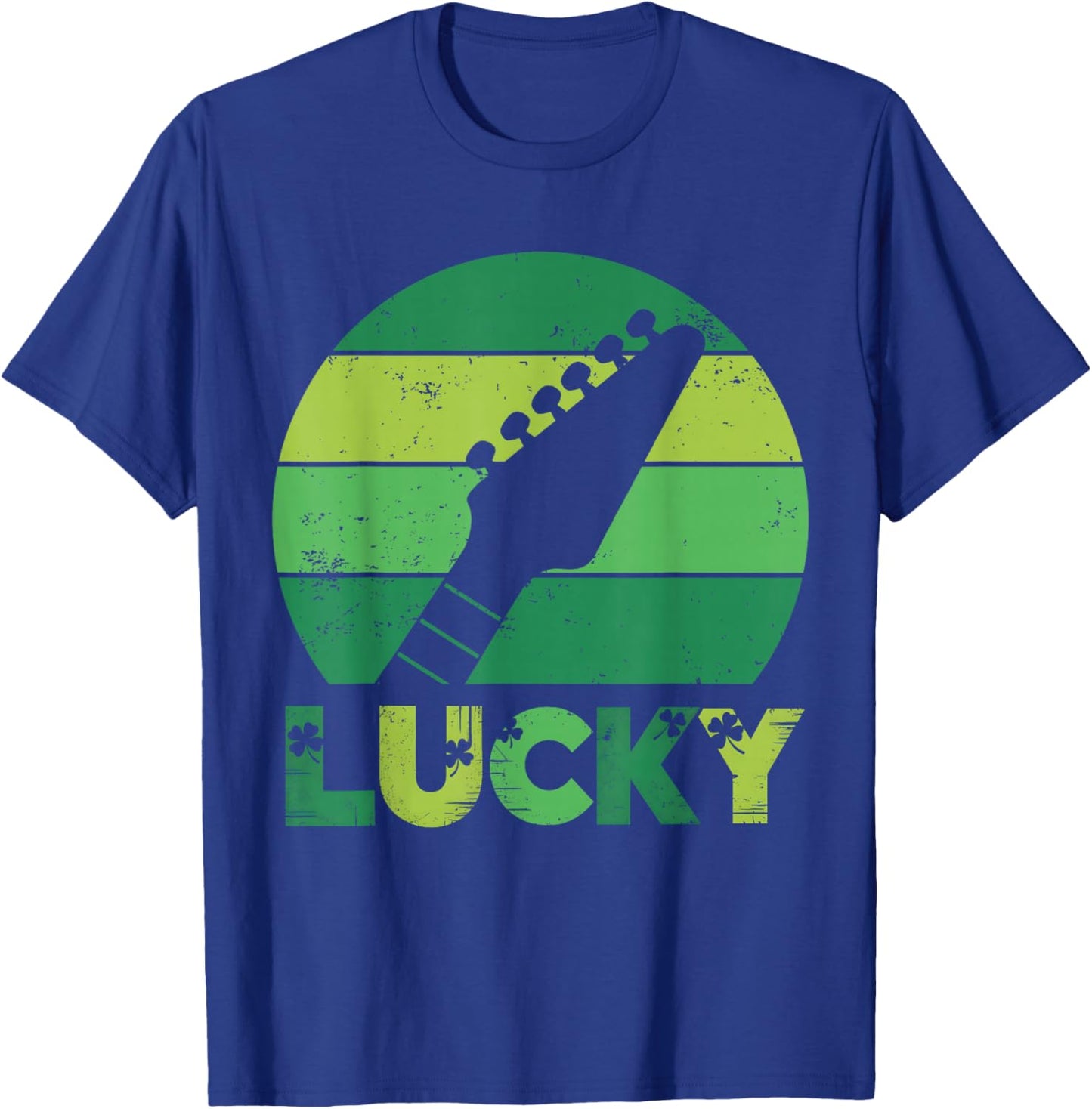 Lucky Irish Shamrock Guitar Music Vintage St Patricks's Day T-Shirt - T-Shirt | Royal