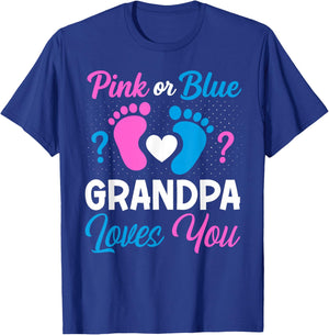 Pink or Blue Grandpa Loves You Team Boy Girl Gender Reveal T-Shirt - T-Shirt | Royal
