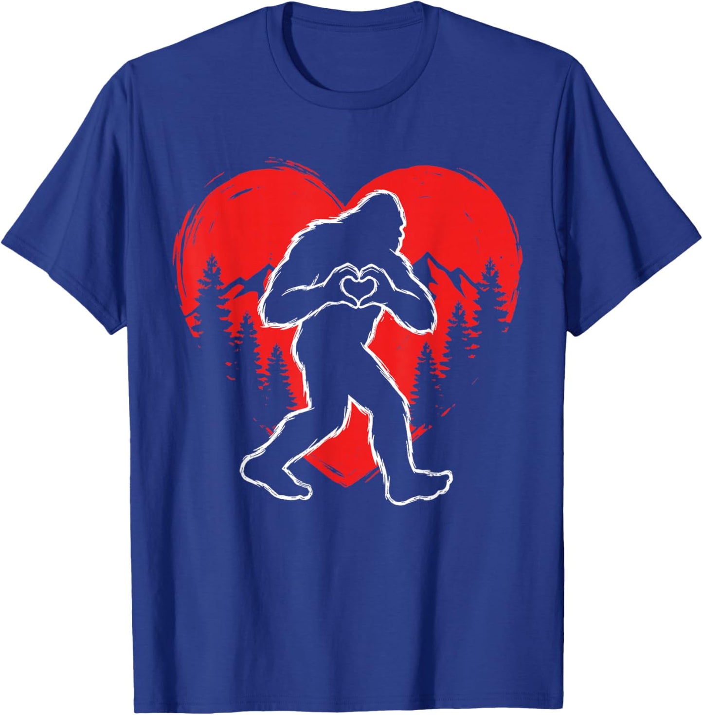 Funny Bigfoot in Love Hearts Hand Happy Valentine's Day T-Shirt - T-Shirt | Royal