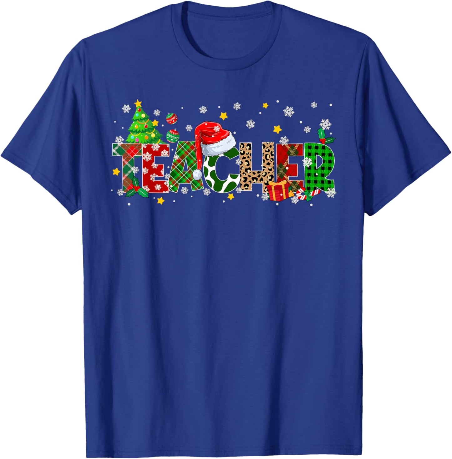 Teacher Christmas Plaid Pajamas Pjs Xmas Men Women T-Shirt - T-Shirt | Royal
