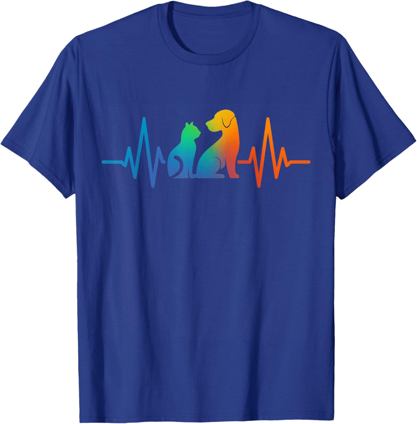 Line Art Veterinary Heartbeat Dog and Cat Lovers Vet Tech T-Shirt - T-Shirt | Royal