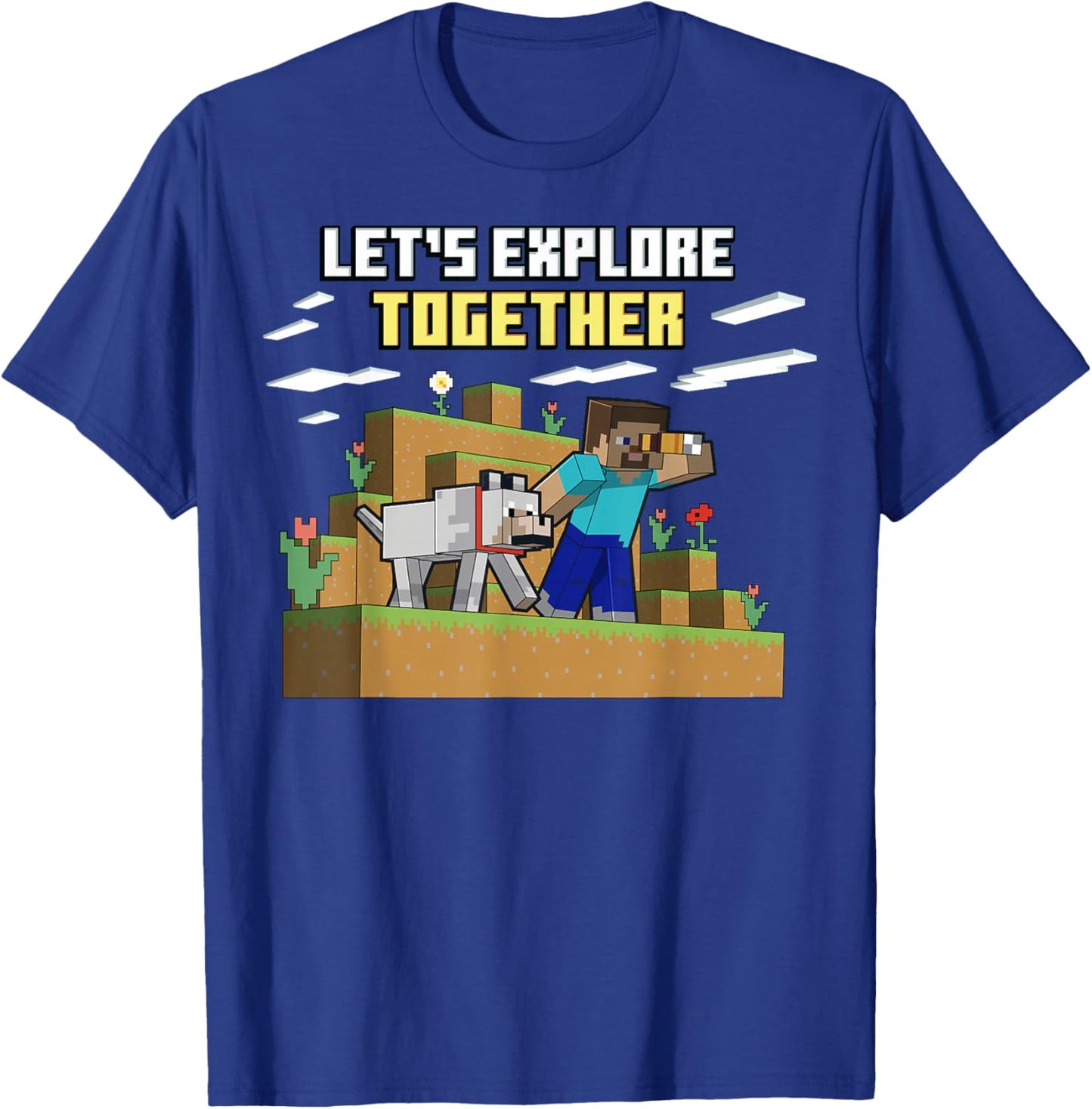 Minecraft Steve Wolf Exploring Together T-Shirt - T-Shirt | Royal