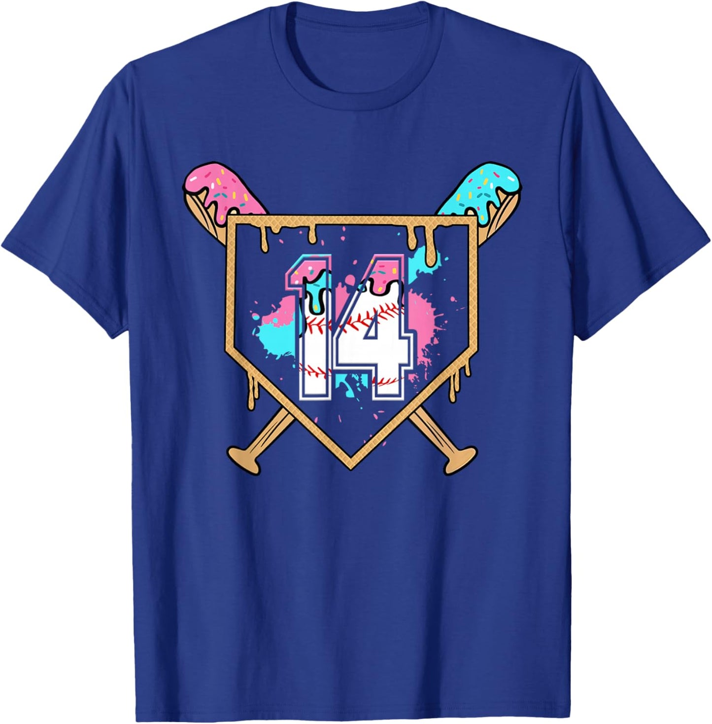 14th Birthday Baseball Bat Ice-Cream Drip 14yrs Old Boys T-Shirt - T-Shirt | Royal