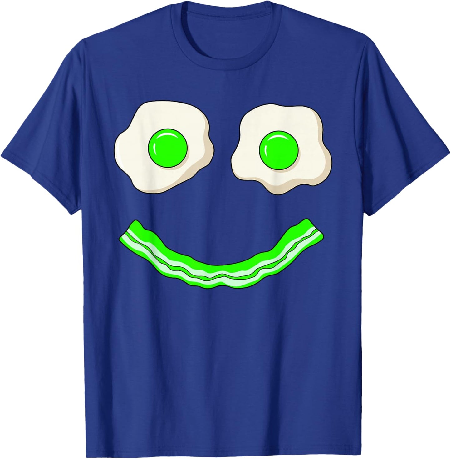 Green Smile Face Eggs and Bacon Ham Breakfast St Patrick's T-Shirt - T-Shirt | Royal
