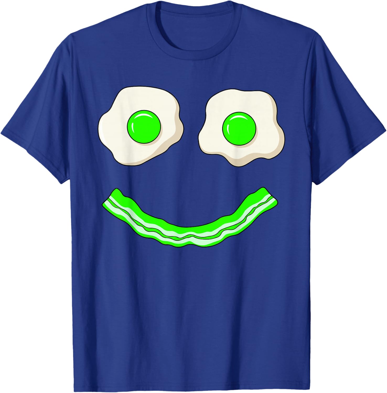 Green Smile Face Eggs and Bacon Ham Breakfast St Patrick's T-Shirt - T-Shirt | Royal