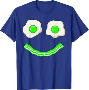 Green Smile Face Eggs and Bacon Ham Breakfast St Patrick's T-Shirt - T-Shirt | Royal
