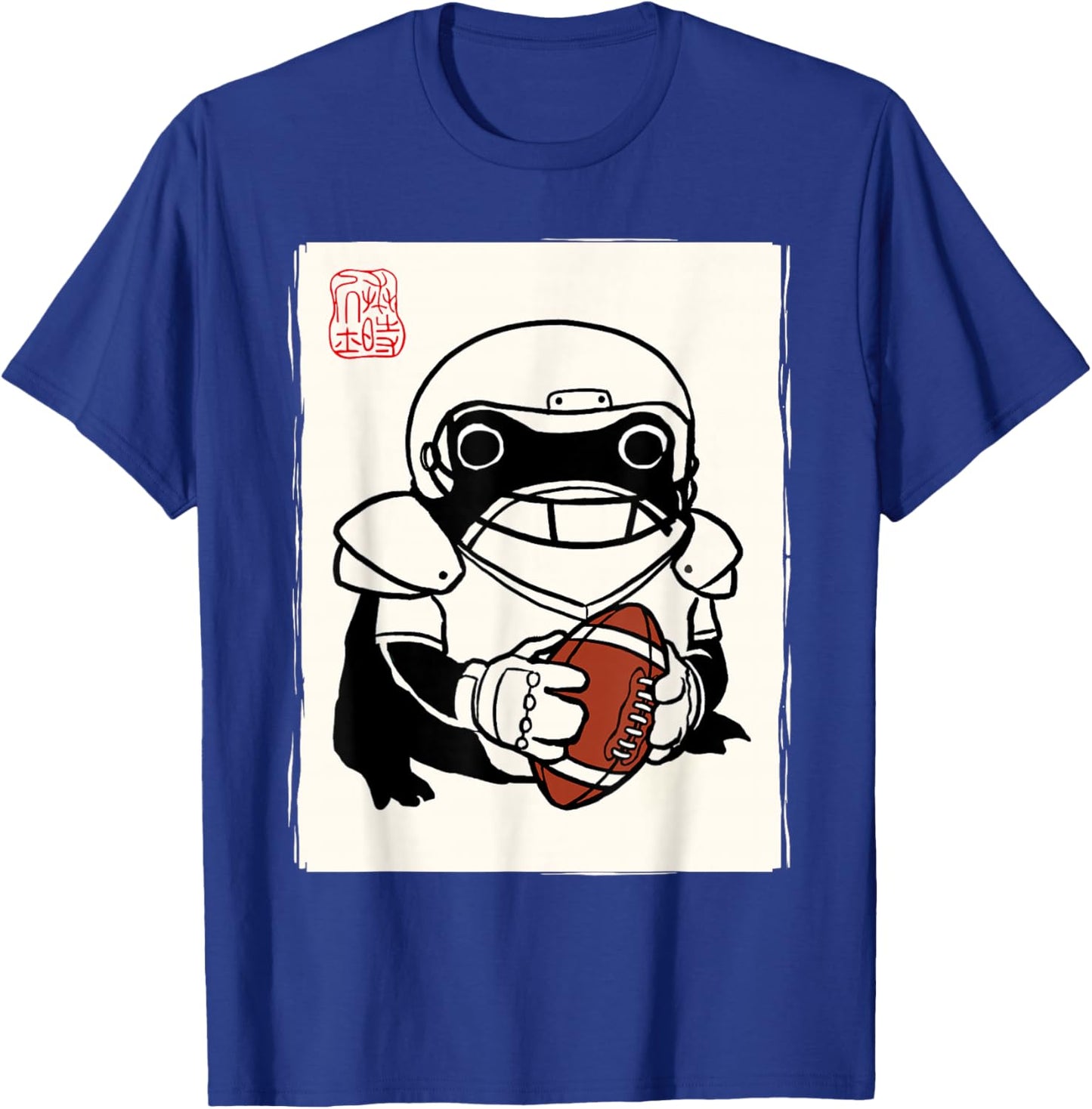 Japanese Grumpy Frog Football Player Funny Football T-Shirt - T-Shirt | Royal