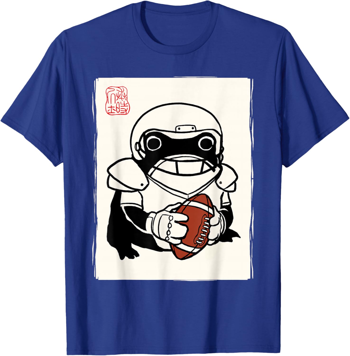 Japanese Grumpy Frog Football Player Funny Football T-Shirt - T-Shirt | Royal