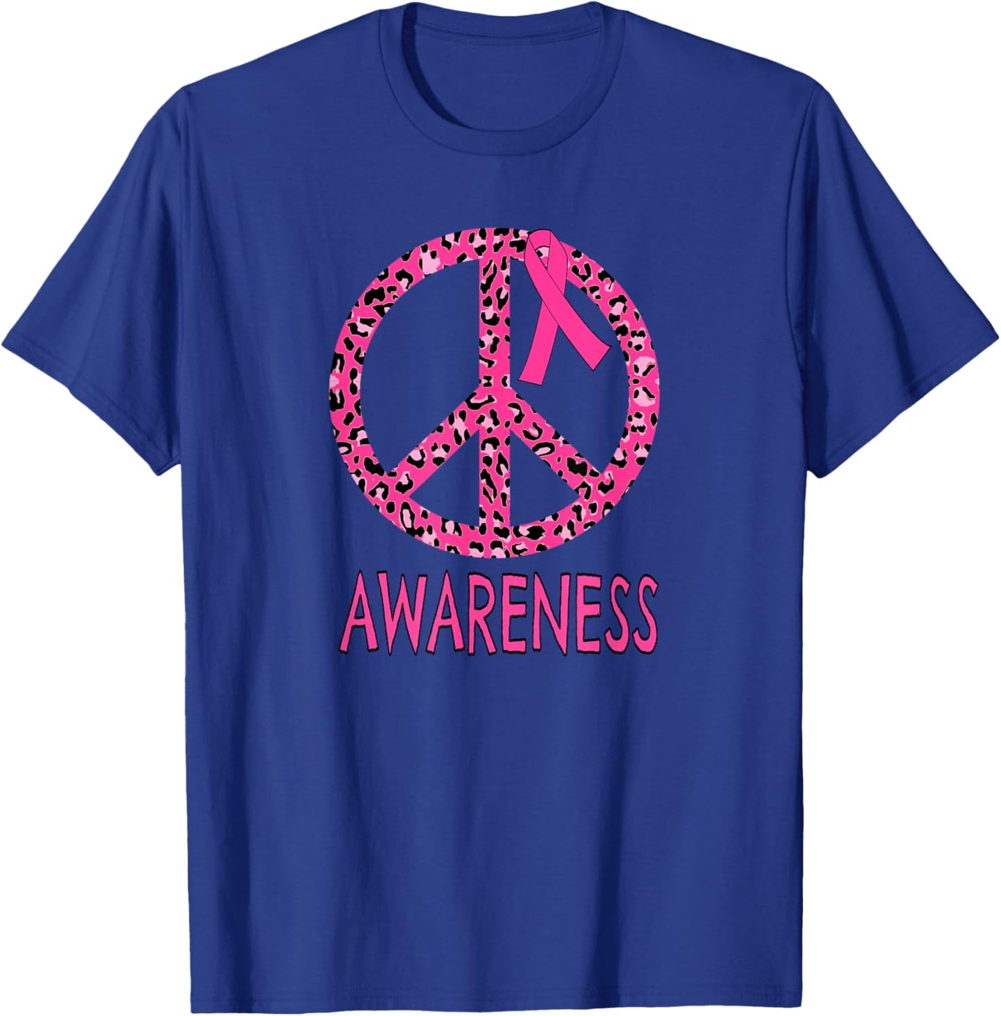 Breast Cancer Peace Sign Pink Leopard Print T-Shirt - T-Shirt | Royal