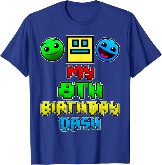 My 8th Birthday Dash Video Game Theme Kids Geometry Game T-Shirt - T-Shirt | Royal