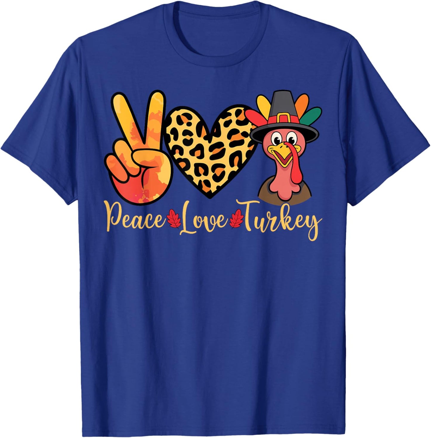 Peace Love Turkey Thanksgiving Fall Autumn Girls Kids T-Shirt - T-Shirt | Royal
