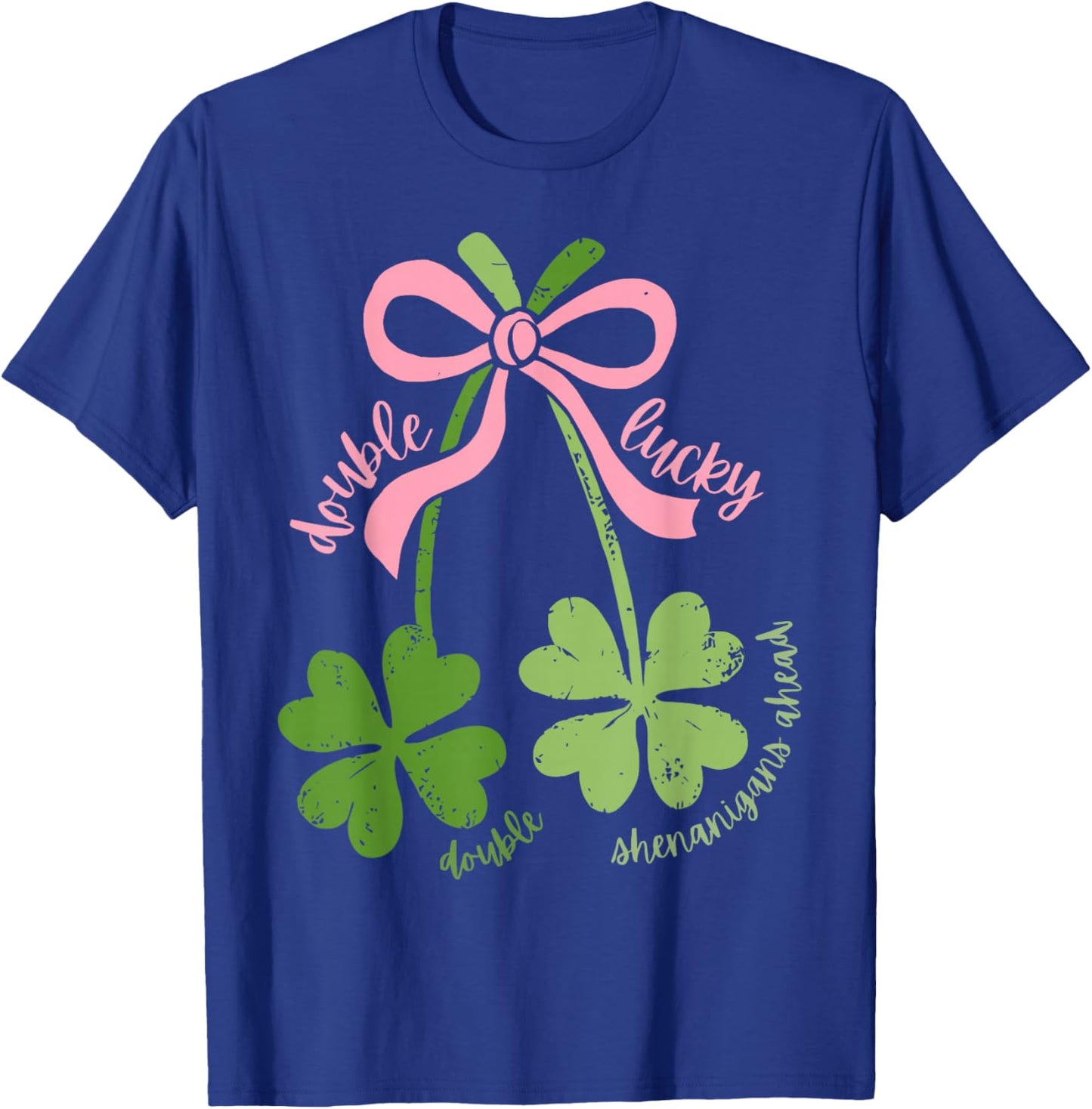 Twin Pregnancy Announcement St. Patrick's Day Shamrock Bow T-Shirt - T-Shirt | Royal