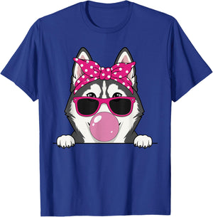 Husky Kawaii Girl Pink Bandana Funny Husky Bubblegum T-Shirt - T-Shirt | Royal