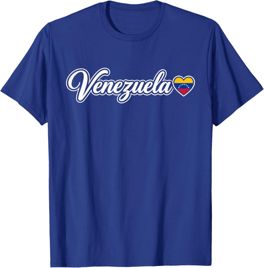 Venezuela Script Love Heart Flag Patriotic Design T-Shirt - T-Shirt | Royal