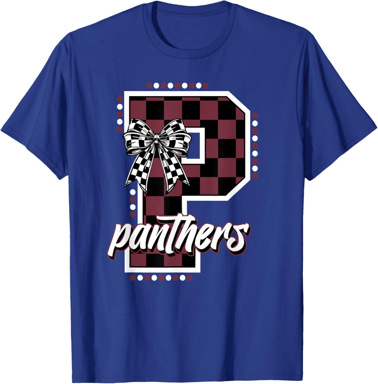 Panthers Checkered Print Maroon Panther Pride School Spirit T-Shirt - T-Shirt | Royal