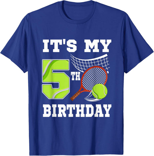 It's My 5th Birthday 5 Year Old Birthday Tennis Player T-Shirt - T-Shirt | Royal