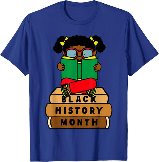 Black Girl Kid Reading Book Black History Month Bookworm T-Shirt - T-Shirt | Royal