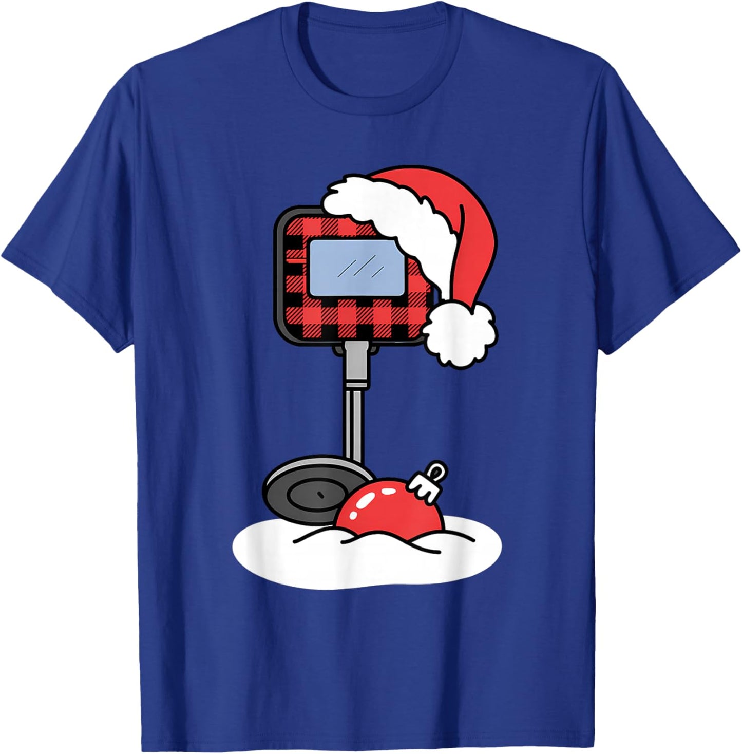 Christmas Buffalo Plaid Metal Detector with Santa Hat T-Shirt - T-Shirt | Royal