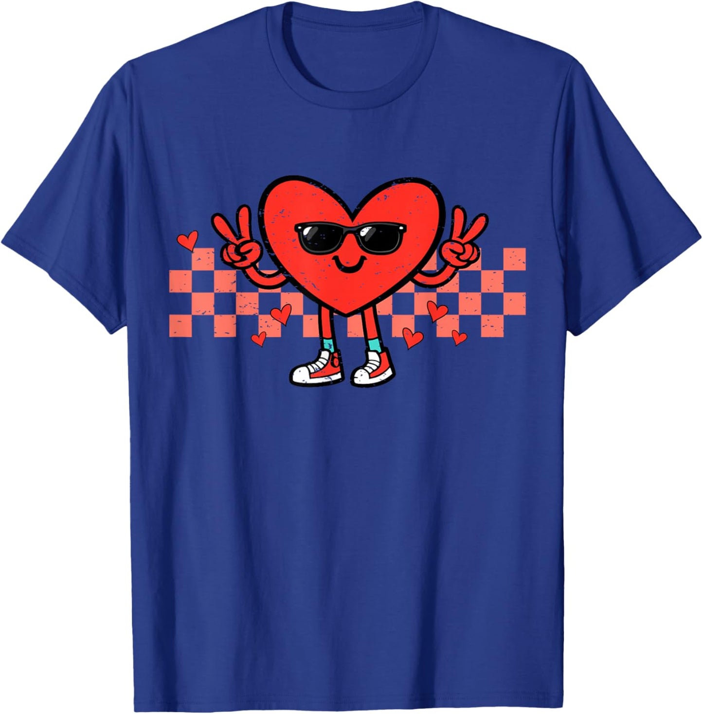 Valentines Day Heart Peace Hand Retro Groovy Men Women Kids T-Shirt - T-Shirt | Royal