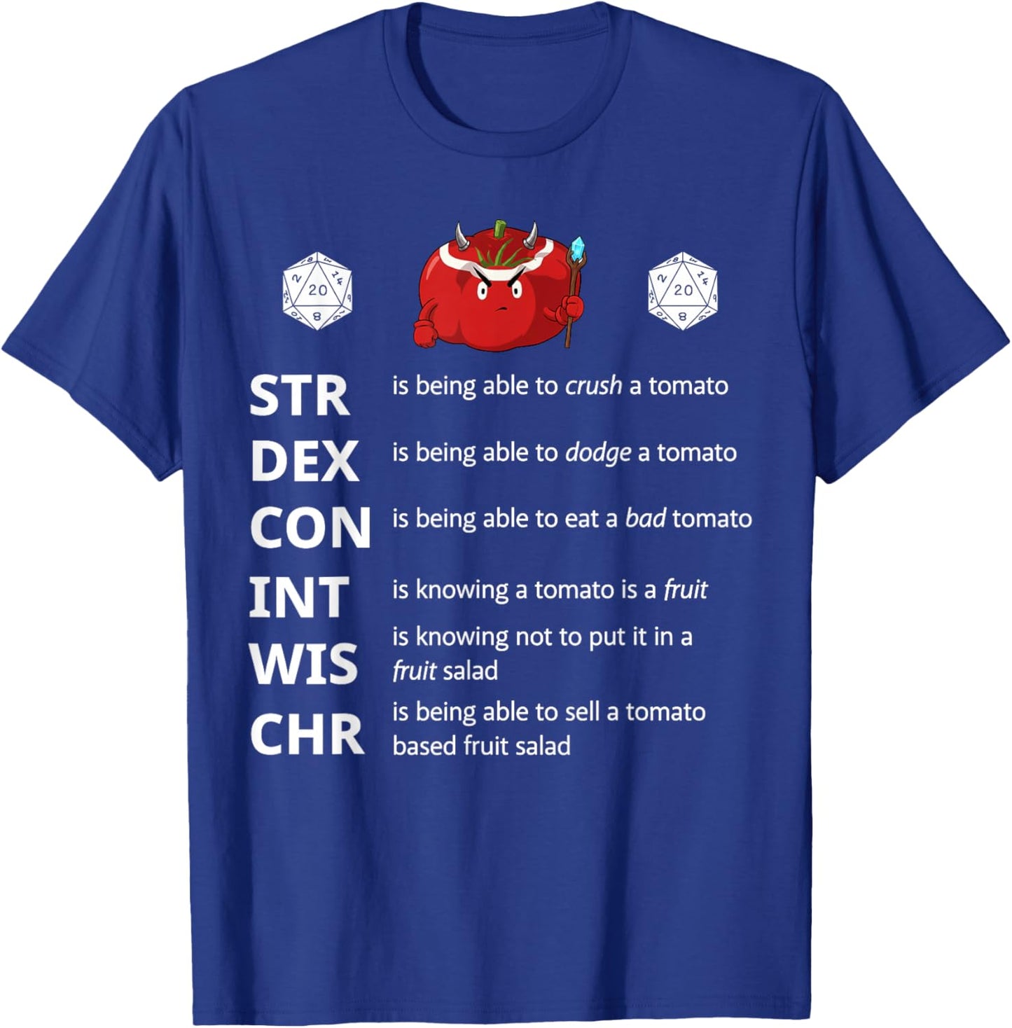Funny RPG Tomatoes Stats Meme – Tabletop Gamer Player T-Shirt - T-Shirt | Royal