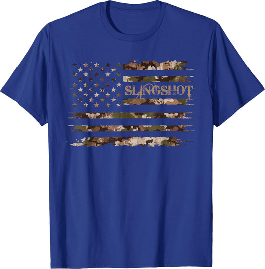 Slingshot Toy Camo Distressed American Flag Throwback T-Shirt - T-Shirt | Royal