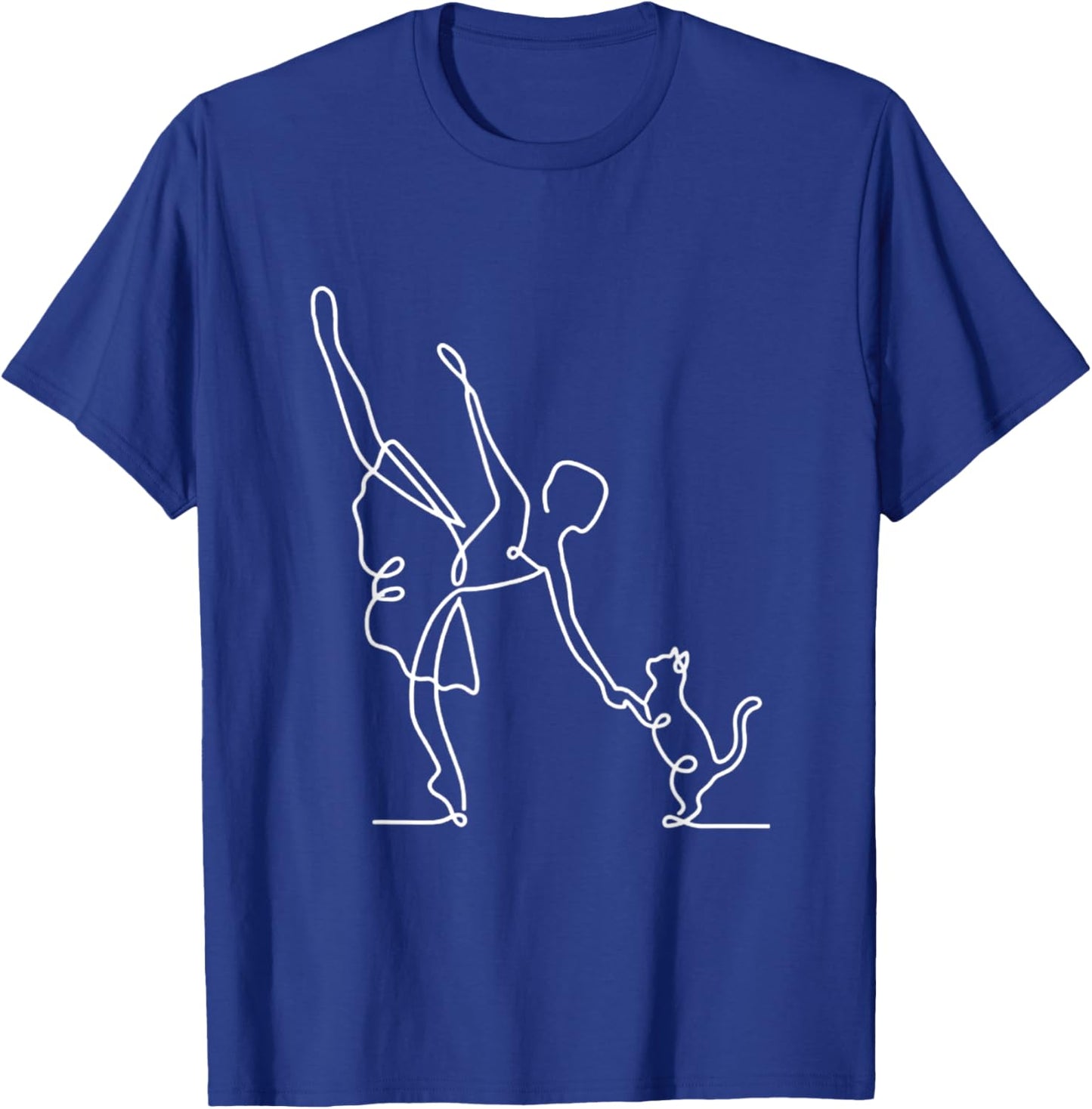 Minimalist Ballerina and Cat Line Art Ballet Dancer Pet Love T-Shirt - T-Shirt | Royal