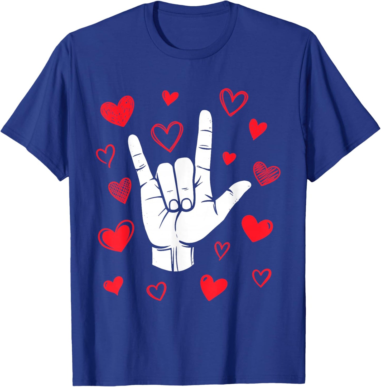 I Love You Sign Language Valentine's Day ASL Hearts T-Shirt - T-Shirt | Royal