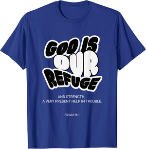 God Our Refuge Psalm 46:1 Groovy Christian Verse Women Men T-Shirt - T-Shirt | Royal