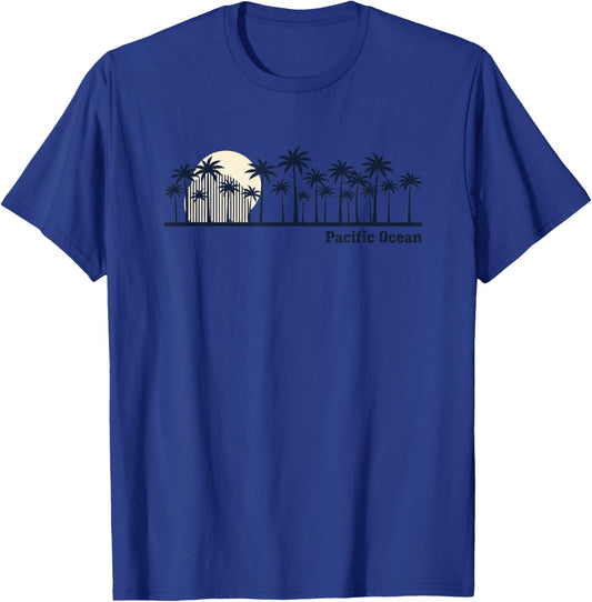 Pacific Ocean Palm Trees Retro Kids Surf Coast T-Shirt - T-Shirt | Royal