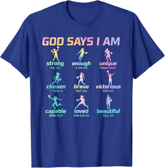 God Says I Am Christian Men Women Kids Basketball Tie Dye T-Shirt - T-Shirt | Royal