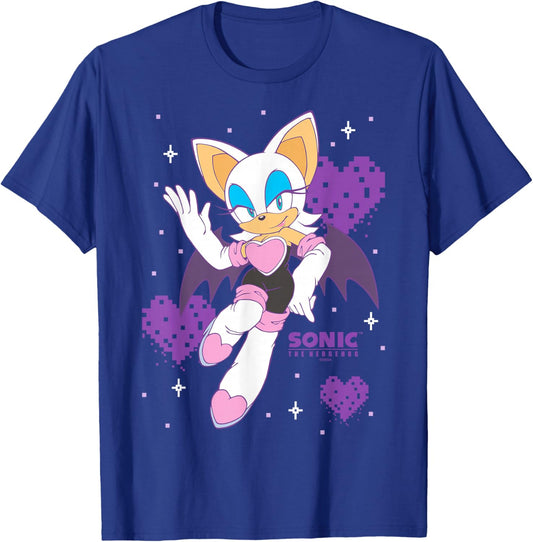 Sonic The Hedgehog Rouge The Bat Pixalated Hearts Background T-Shirt - T-Shirt | Royal