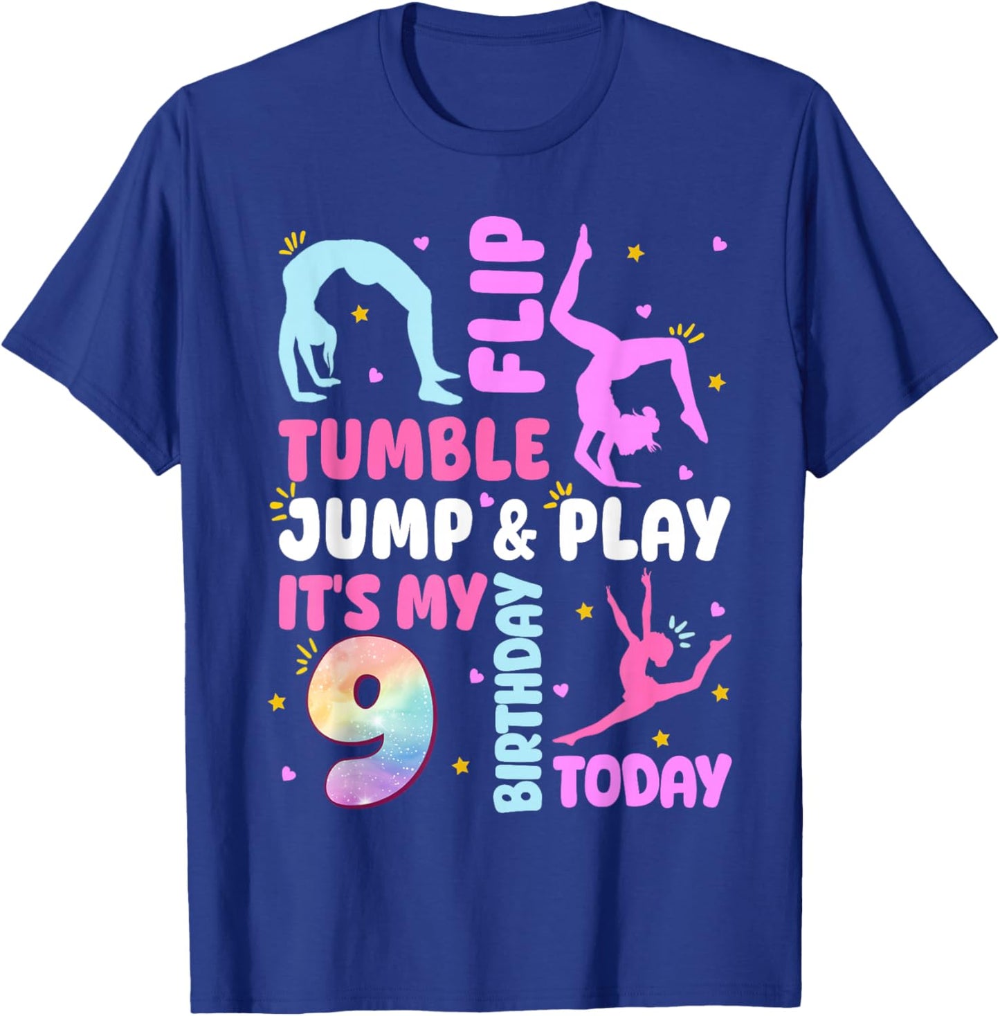Kids 9 Year Old Bday Gymnast 9th Gymnastics Birthday Girl T-Shirt - T-Shirt | Royal